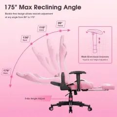 Douxlife Modern 7-Point Massage Ergonomic Gaming Chair with Footrest & Adjustable Armrests Pink White