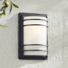 John Timberland Habitat 11" High Modern Outdoor Wall Sconce Light Fixture Mount Porch House Exterior Weatherproof Black Metal Frosted Glass Shade