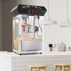 VEVOR Popcorn Maker, 850W Popcorn Popper Machine, 8 Oz Kettle Makes 48 Cups per Batch, Countertop Popcorn Maker with Tempered Glass, Black