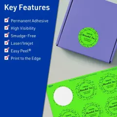 Avery Neon Green Paper Labels, 2" Diameter Round