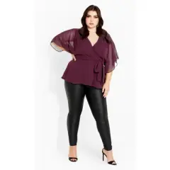 Women's Plus Size Elegant Wrap Top - spiced plum | CITY CHIC