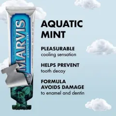 Marvis Toothpaste  - Aquatic Mint (4.5 oz FULL SIZE) Sensational Flavoured Tooth Paste Helps Remove Plaque & Promote Healthy Teeth Gums