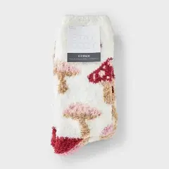 Women's Mushrooms 2pk Cozy Crew Socks - Burgundy/Ivory/Oatmeal 4-10