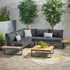 GDFStudio Johana Outdoor Aluminum V-Shaped 5 Seater Sofa Set with Cushions