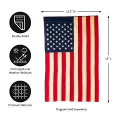 Evergreen Patriotic American Flag Tea Stained Garden Applique Flag 12.5 x 18 Inches Indoor Outdoor Decor