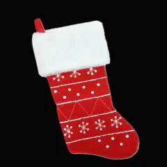 Northlight 19" Red and White Embroidered Snowflake Cuffed Christmas Stocking