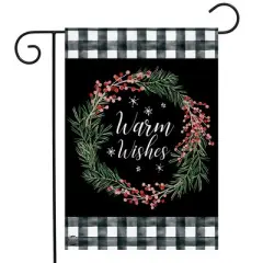 Warm Wishes Wreath Burlap Garden Flag Everyday 18" x 12.5" Briarwood Lane