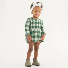 RuffleButts Infant Girls Long Sleeve Smocked Bubble Romper