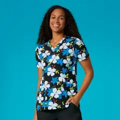 Wink Fashion Prints Women's Fitted 3-Pocket V-Neck Print Scrub Top