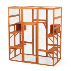 Catio Outdoor Cat Enclosure Large Cat House With 5 Perches, 2 Condos 1 Lockable Door For Multiple Cats Pets Big Walk-in Entrance Fully Covered Roof