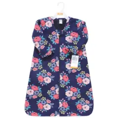 Hudson Baby Infant Girl Long Sleeve Plush Faux Fur Sleeping Bag, Wearable Blanket, Navy Bold Floral