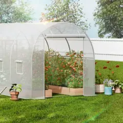 VEVOR Walk-in Tunnel Greenhouse, 14.6x6.4x6.3 ft Hoop House Greenhouse Tunnel with Galvanized Steel Frame, White PE Cover, 8 Windows