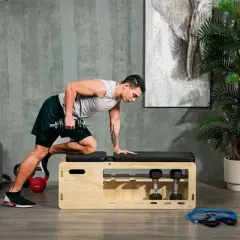 NAYSAYE Exercise Trainer Adjustable Weight Bench with Storage Rack and Resistance Rope for Home Gym Workouts, Wood, 43.30"*13.80"*42.30"