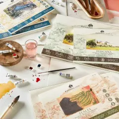 Magnani 1404 Portofino Hot Press 100% Cotton Watercolor Paper Pad, 20 Sheets, 140 lb, Acid-Free, UV Resistant, Deckled Edges, Vegan Sized Water Color