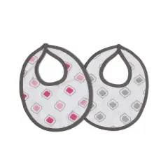 Bacati - Moroccan Tiles Pink/Gray Muslin 4 pc set of Bibs & Burp Cloths Set