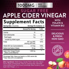 Nature's Nutrition Apple Vinegar Gummy for Weight Loss 1000mg - Vegan Apple Cider Vinegar Gummies for Detox & Cleanse, ACV - 60 Gummies