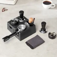 VEVOR Espresso Tamping Station, ABS Material, 7-in-1 Multifunctional Tamping Station with Detachable Slot, Easy to Clean Espresso Knock Box, Black