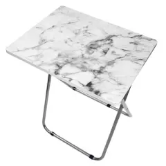 Home Basics Marble Multi-Purpose Foldable Table, Grey/White