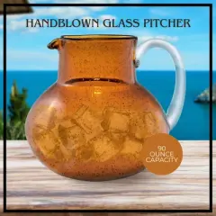 Artland Iris 90 Oz Handblown Glass Pitcher, Bubble Shape, Lead-Free, Versatile Drink Dispenser for Water, Juice, Cocktails, Dishwasher Safe