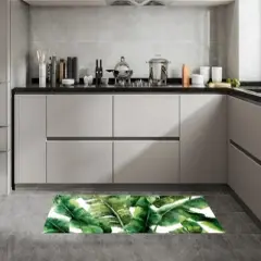 J&V TEXTILES 20" x 55" Oversized Cushioned Anti-Fatigue Kitchen Runner Mat (Green Leaves)