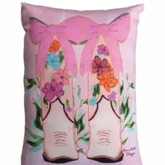 Manual Woodworkers and Weavers Boots with Bows Outdoor Pillow &ndash; Pink Floral Climaweave Cushion with Weather-Resistant Fabric