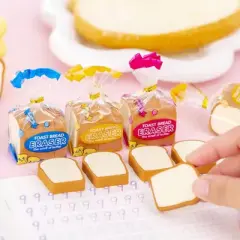 HTUTWOO 4Pcs Cute Toast Bread Eraser School Stationery Creative Kids Writing Drawing Rubber Pencil Eraser Funny School Supplies Gift