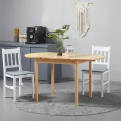 HOMCOM 55" Solid Wood Kitchen Table, Drop Leaf Tables for Small Spaces, Folding Dining Table, Natural