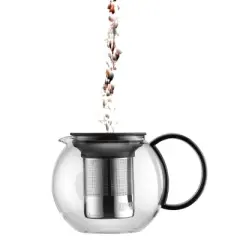 Bodum 34oz Assam Tea Press with Stainless Steel Filter: Glass Teapot & Infuser, Dishwasher-Safe, Black Handle
