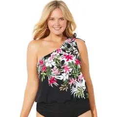 Swimsuits for All Women&rsquo;s Plus Size One Shoulder Blouson Tankini Top