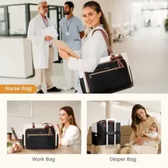 Teacher Tote Bag for Women, Work Bags Laptop Bag with Large Cup Holder, Quilted Nurse Bag