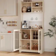 71" Kitchen Pantry Cabinet, Wooden Tall Sideboard Buffet Cabinet with Microwave Stand