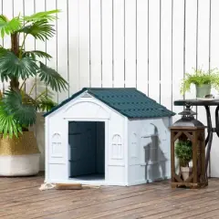 PawHut Plastic Dog House Outdoor & Indoor Easy to Clean, Weather Resistant Dog House for Medium and Small Dogs, 25.5" x 30" x 25", Blue