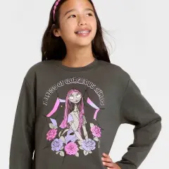 Girls' The Nightmare Before Christmas Sally Fleece Crewneck Sweatshirt - Gray