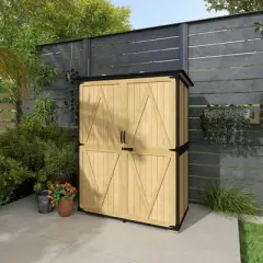 Resenkos Storage Garden Shed,Garden Sheds,Outdoor Garden Shed with Asphalt Roof, 2 Shelves, Lockable Doors and Adjustable Feet, Natural Natural Wood