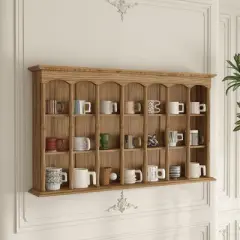 FUFU&GAGA Classic Wooden Wall - Mounted Shelf Mug Rack - Multi - Compartment Display Shelf for Kitchen & Living Room Wall Cabinet