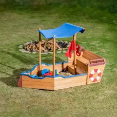 Dexmalle Outsunny Pirate Ship Sandbox with Cover and Rudder