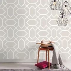 RoomMates Modern Geometric Peel and Stick Wallpaper Light Gray: Self-Adhesive Vinyl, Repositionable, 28.2 Sq Ft Coverage