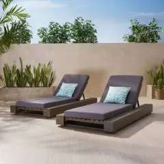 Broadway 2pk Acacia Wood Chaise Lounge Gray/Dark Gray - Christopher Knight Home: Weather-Resistant, Poolside Lounging
