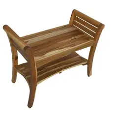 EcoDecors&reg; Symmetry&reg; 29" Teak Wood Shower Bench with Shelf and LiftAide&reg; Arms in EarthyTeak Finish