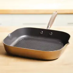 Anolon Advanced Home 11" Deep Square Grill Pan with Pour Spouts Bronze: Hard Anodized Nonstick, 11-Inch Griddle