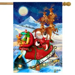Santa's Sleigh Christmas House Flag Toy Sack Reindeer 28" x 40" Briarwood Lane