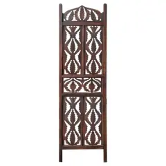 3 Panel Decorative Mango Wood Screen with Abstract Carvings Brown - The Urban Port