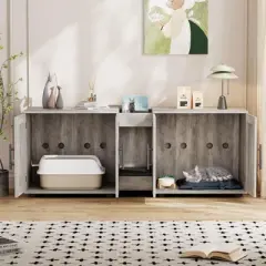 ODK Cat Litter Box Enclosure for 2 Cats, Furniture with Double Room,Hidden Double Litter Box Enclosure Furniture,Cabinet with Scratching Pad