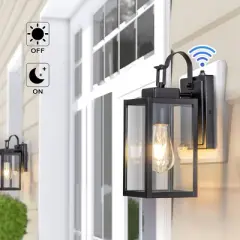 C Cattleya 1-Light Matte Black Dusk to Dawn Outdoor Wall Lights with Tempered Glass Panes (2-Pack)