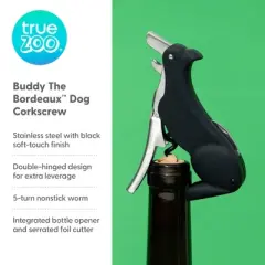 True Zoo Buddy Black Dog Double Hinged Corkscrew, Novelty Wine Key, Waiter&rsquo;s Corkscrew Bottle Opener