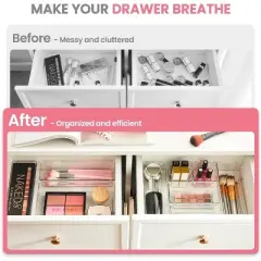 HOUSE DAY Makeup Drawer Trays 4-Type Clear Drawer Organizers with Silicone Pads