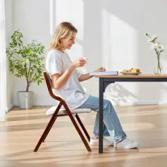 VEVOR Wooden Folding Chairs with Cushion, Set of 2, Portable Foldable Cushion Chair with Wooden Frame, Modern Padded Dining Chair, White