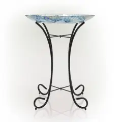 23" Outdoor Glass Birdbath Bowl with Metal Stand - Alpine