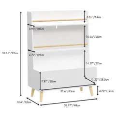 Kumasinova Modern Kids Bookshelf with Storage Organizer,3-Tier Bookcase with Anti-Tip Safety,Book Shelf for Bedroom,Nursery&Living Room,White