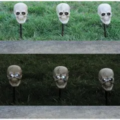 Magic Power Lighted Skull Pathway Markers - 6.5 in x 4 in - White